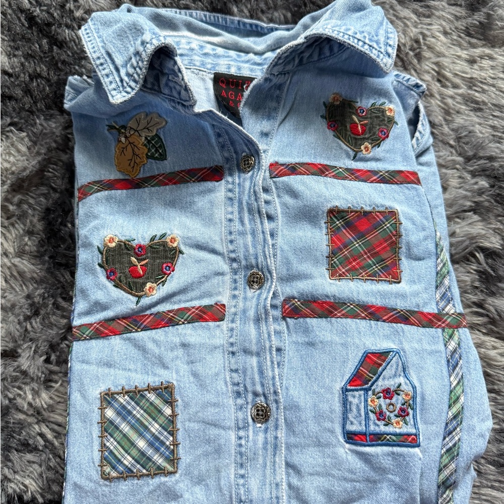 Vintage Denim Patchwork Shirt - image 5